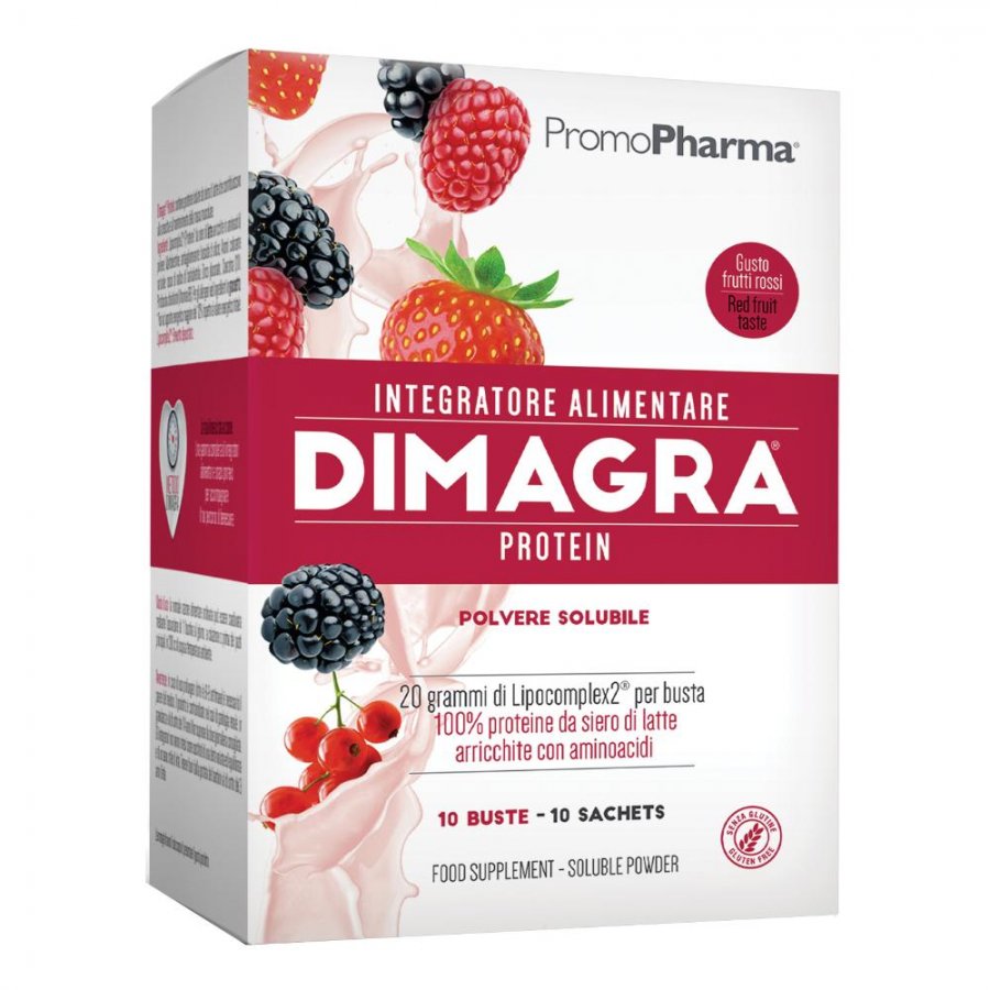 Dimagra Protein - 10 Buste Gusto Frutti Rossi - Integratore Proteico delizioso e nutriente