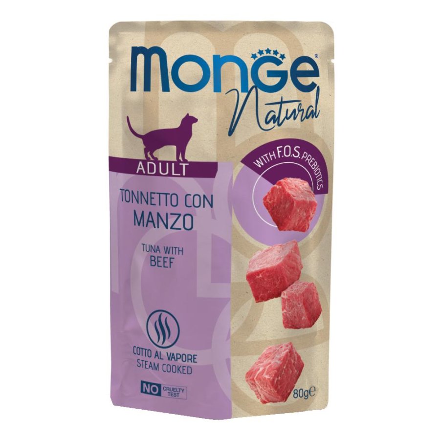 MONGE GATTO NATURAL ADULT TONNO MANZO 80GR (bustina)