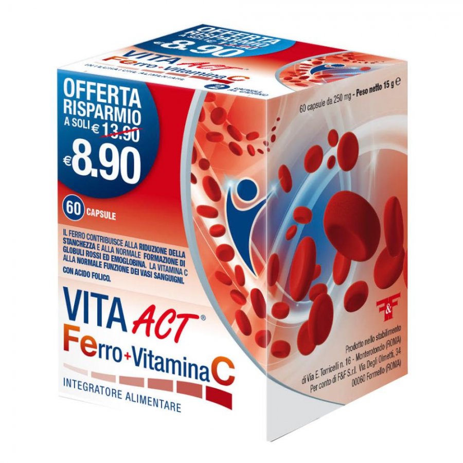 Vita Act Ferro + Vitamina C - Integratore per la Salute del Sangue, 60 Capsule