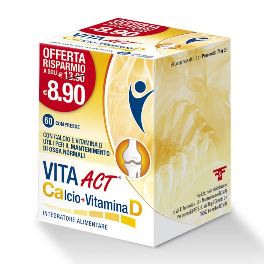 Vita Act Calcio + Vitamina D - Integratore per Ossa Forti, 60 Compresse