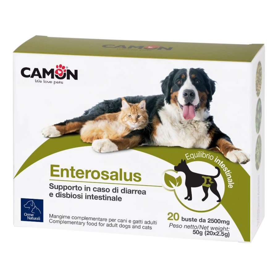 Enterosalus Alimento Complementare Per Cani E Gatti 20 Buste da 2,5g - Supporto in Caso di Diarrea e Disbiosi Intestinale