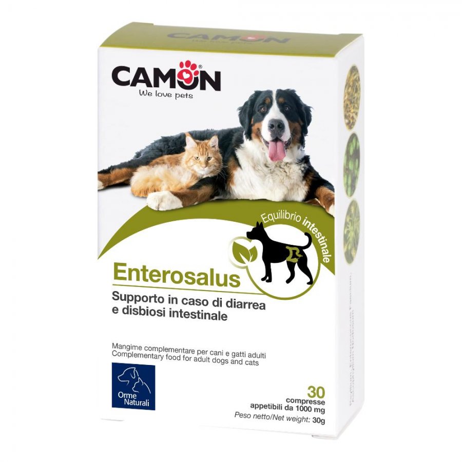 Enterosalus Alimento Complementare Per Cani e Gatti 30 Compresse - Supporto in Caso di Diarrea e Disbiosi Intestinale