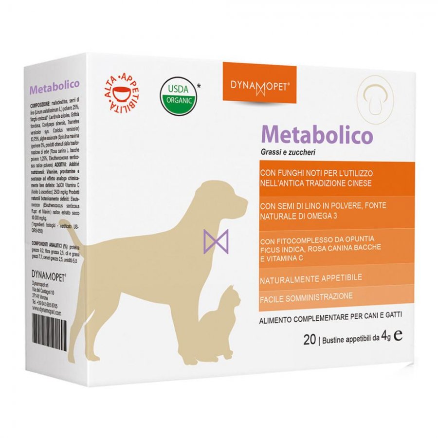 Metabolico Integratore Alimentare per Cani e Gatti - 20 Bustine da 4g - Supporto per il Metabolismo dei Tuoi Animali Domestici