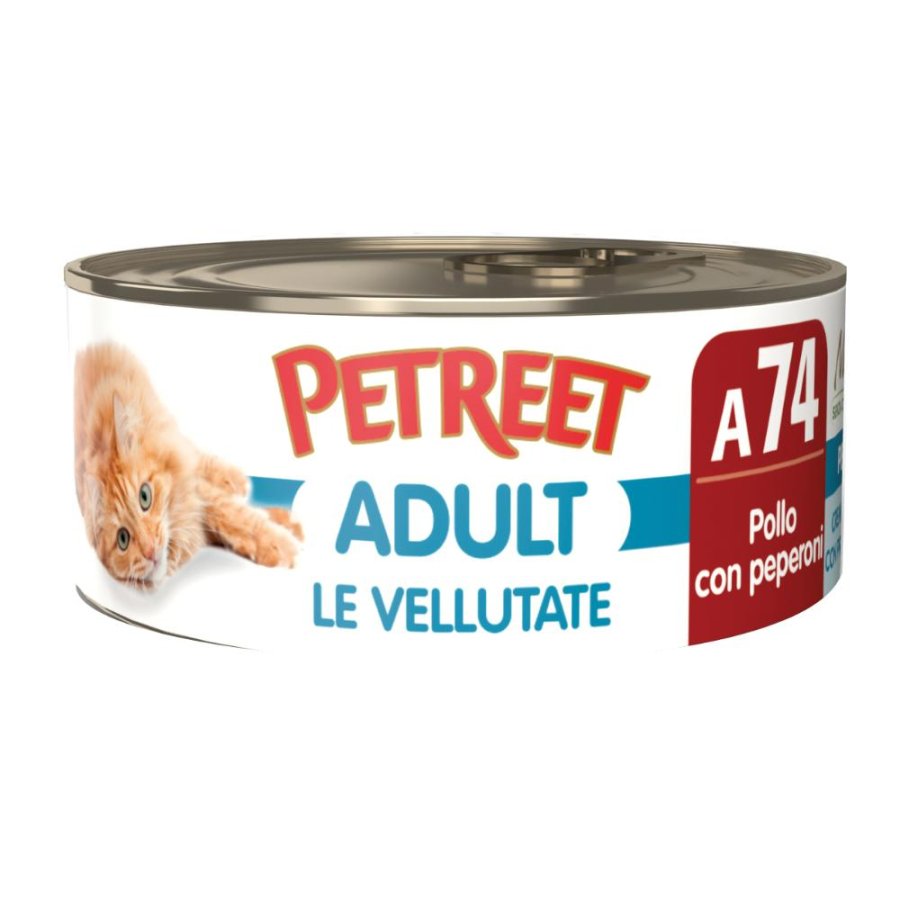 PETREET GATTO ADULT A74 VELLUTATE POLLO PEPERONI 70GR (lattina)
