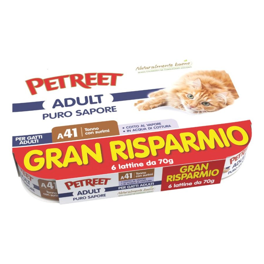 PETREET GATTO ADULT A41 PURO SAPORE TONNO SURIMI 6x70GR (lattina) MULTIPACK