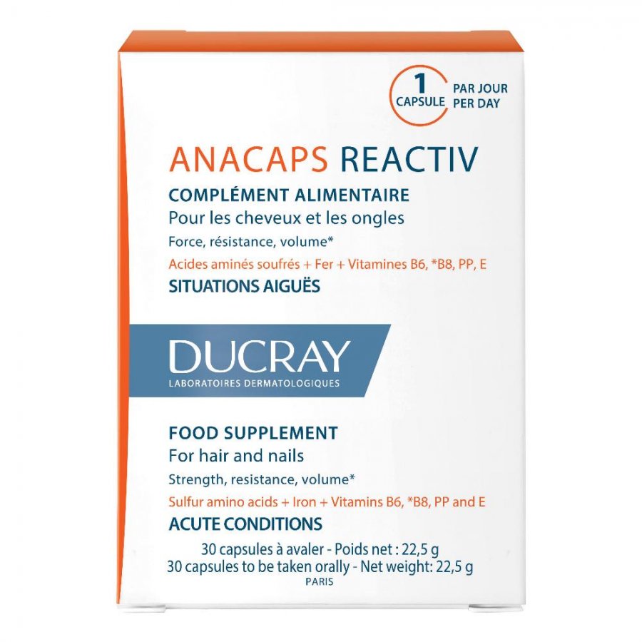 Ducray Anacaps Reactiv - Integratore Alimentare per Capelli 30 Capsule - Rinforza e Nutre i Tuoi Capelli dalla Radice