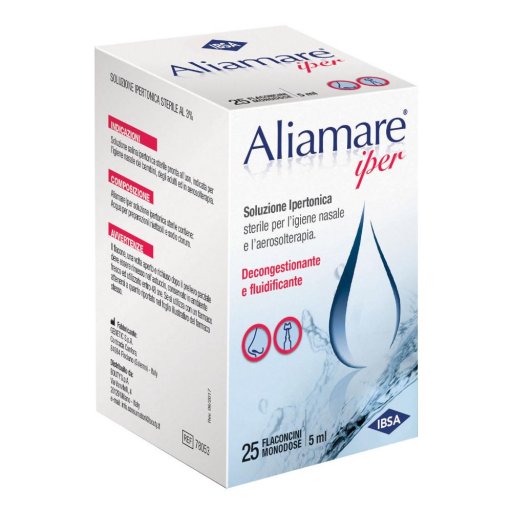 Aliamare Iper 25 Flaconcini da 5ml - Soluzione Iperonica Sterile per Igiene Nasale e Aerosolterapia