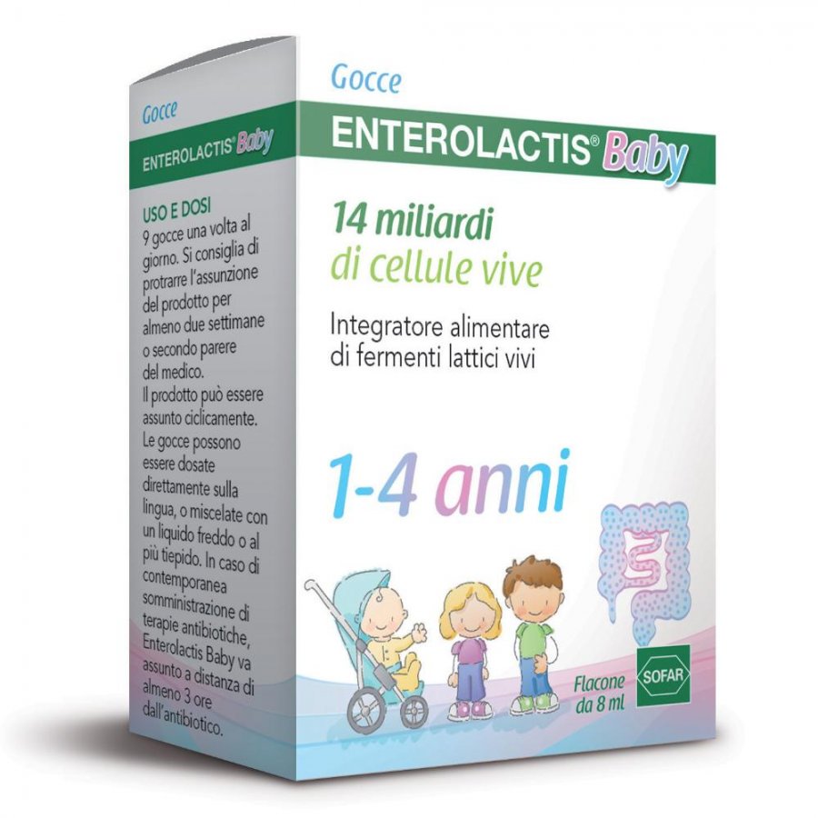 Enterolactis Baby 14 Miliardi Gocce - 8ml, Integratore Probiotico per Neonati e Bambini