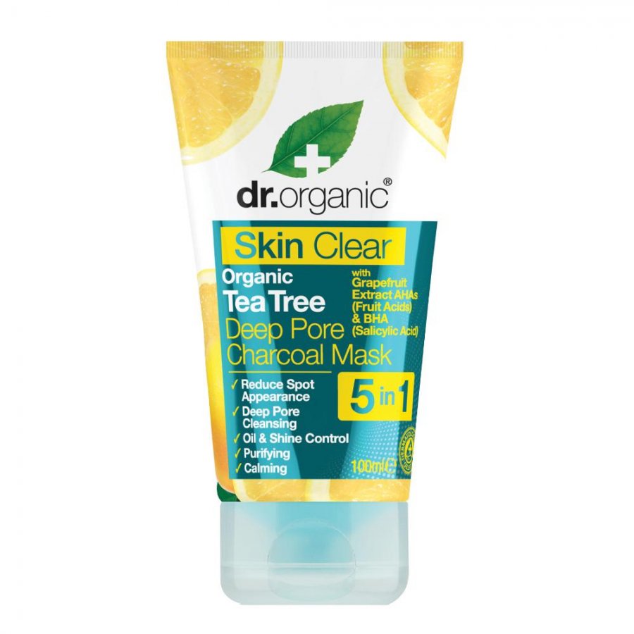 Dr. Organic Skin Clear - Maschera al Carbone Vegetale 100 ml - Detossinazione e Purificazione della Pelle