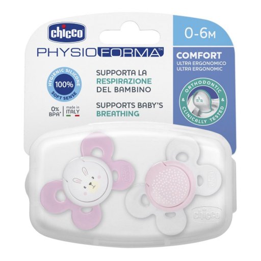 Chicco Succhietto Comfort Girl Silicone 0-6 Mesi, 2 Pezzi
