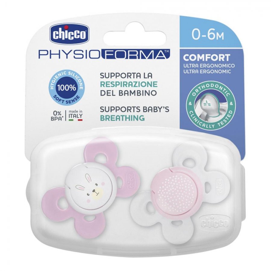 Chicco Succhietto Physio Comfort Girl Silicone 0-6 mesi 2 Pezzi - Succhietti Physio Comfort Silicone