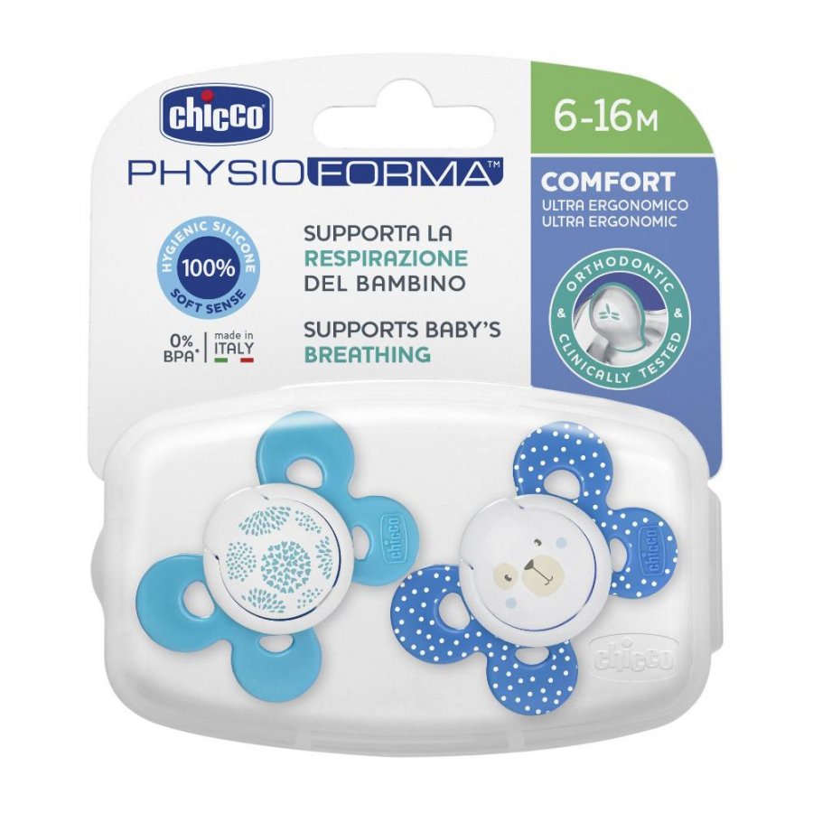 Chicco Succhietto Physio Comfort Boy Silicone 6-16 Mesi 2 Pezzi - Succhietti Physio Comfort Silicone