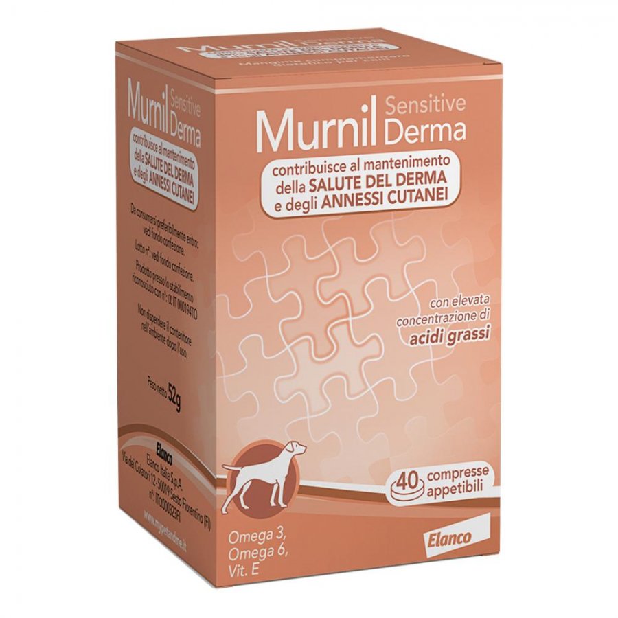 Murnil Sensitive Derma 40 Compresse Appetibili - Integratore per la Salute della Pelle del Cane