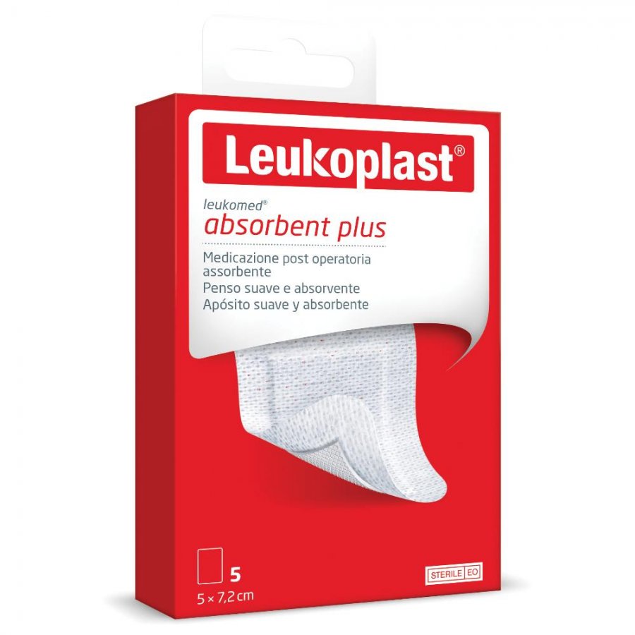 Leukoplast Leukomed Adsorbent Plus Medicazione Post Operatoria 7.2x5cm - 5 Pezzi - Sterile e Pronta all'Uso per una Guarigione Ottimale