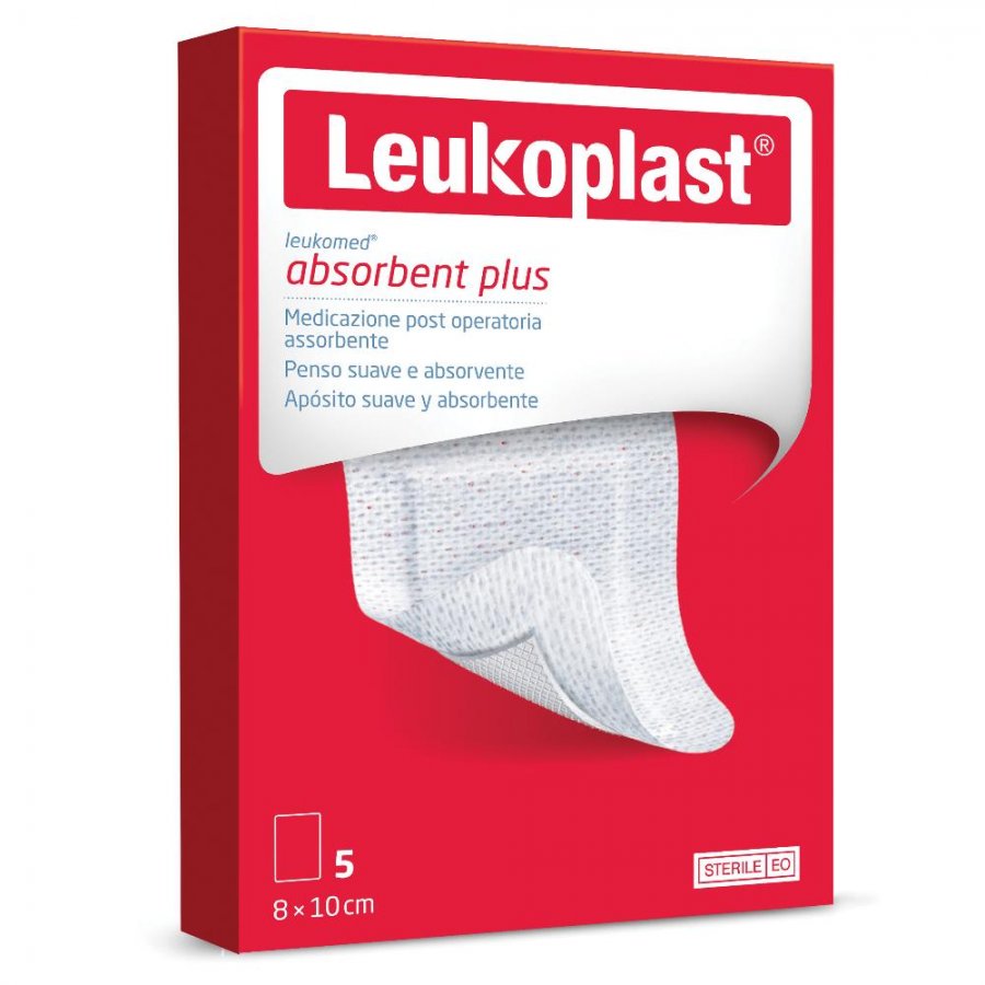 Leukoplast Leukomed Adsorbent Plus Medicazione Post Operatoria 8x10cm - 5 Pezzi - Sterile e Confortevole per una Guarigione Rapida