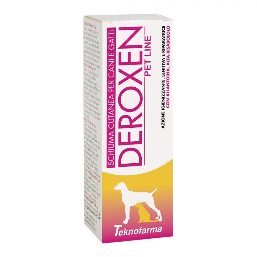 Deroxen Pet Line Schiuma Cutanea 100ml - Schiuma Detergente per la Cura della Pelle dei Cani e Gatti