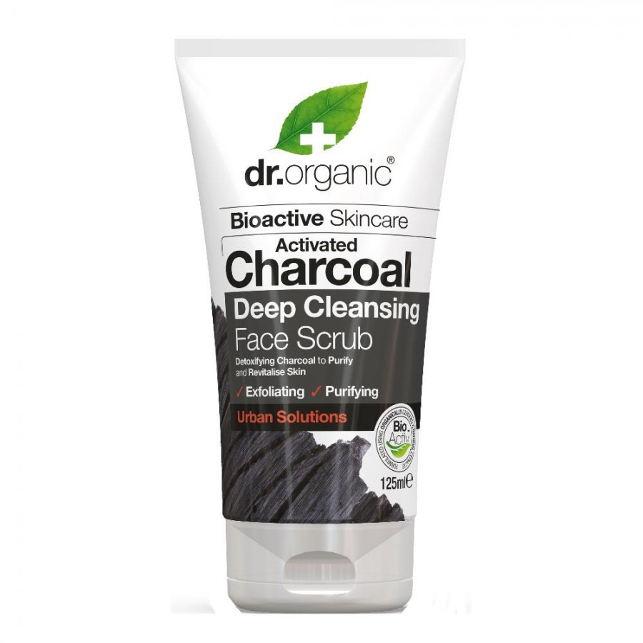Dr Organic - Charcoal Carbone Attivo Scrub Viso 125 ml - Esfoliante Detox per una Pelle Chiara e Purificata