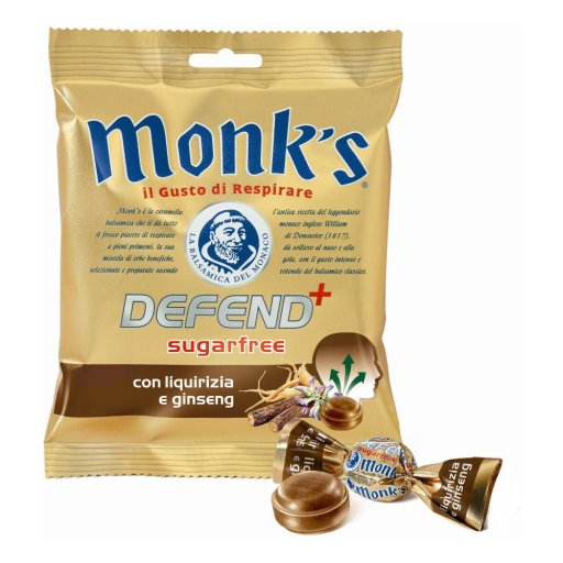Monks Caramelle Balsamiche Defend+ Liquirizia e Ginseng 46g – Sollievo Gola, Energia Naturale, Senza Zuccheri
