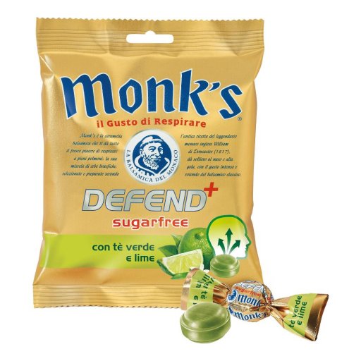Monks Caramelle Defend+ Tè Verde e Limone 46g – Caramelle Senza Zuccheri, Sollievo Gola e Naso, Energia Naturale