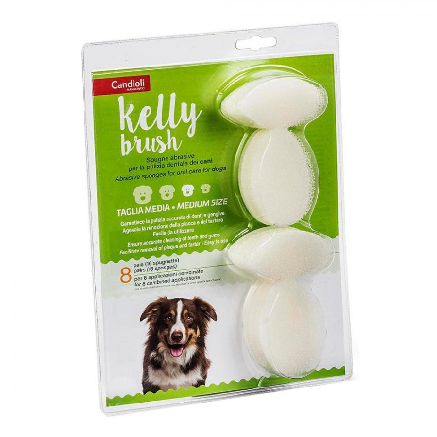 Kelly Brush Spugnetta Media per Pulizia Dentale Cani - 16 Pezzi - Igiene Orale per il Tuo Amico a Quattro Zampe