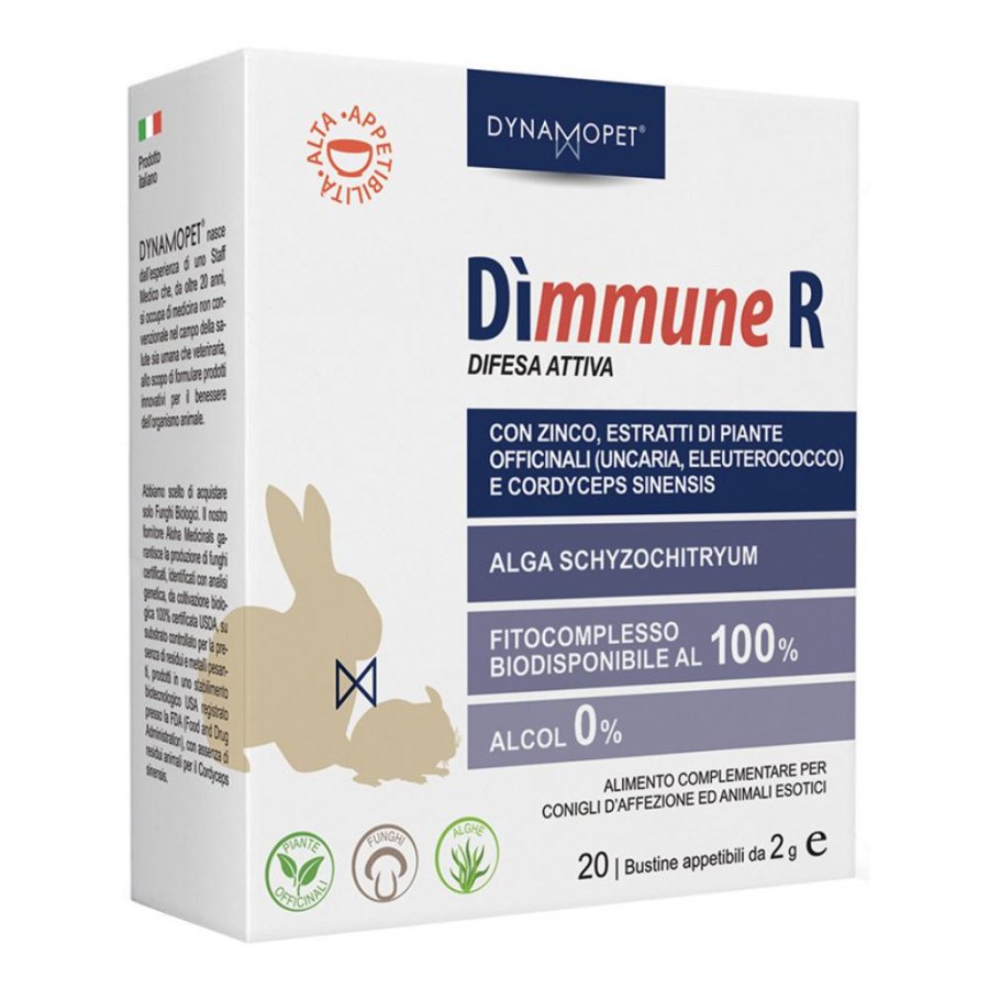 Dìmmune R Difesa Attiva Alimento Complementare Per Conigli d'Affezione ed Animali Esotici 20 Bustine da 2g - Sostegno Immunitario per Piccoli Animali