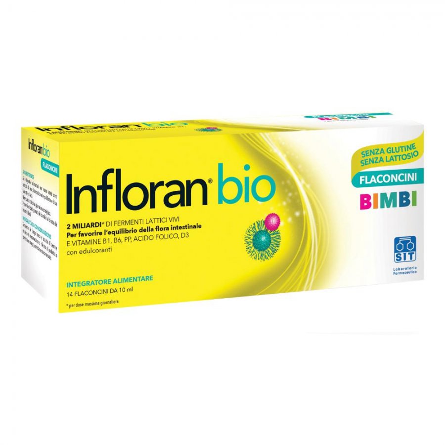 Infloran Bio Bimbi - 14 Flaconcini da 10ml di Probiotico Naturale per il Benessere Intestinale dei Bambini