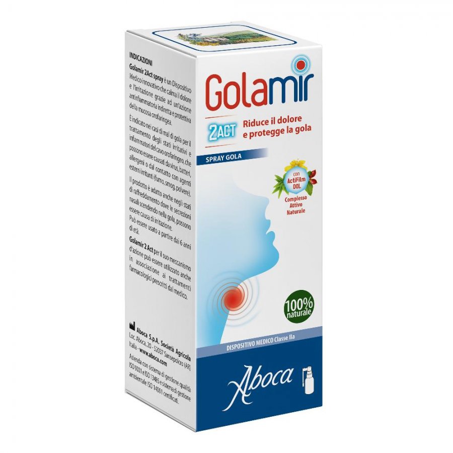 Aboca - Golamir 2 Act Spray 30 ml - Spray Orale per Mal di Gola