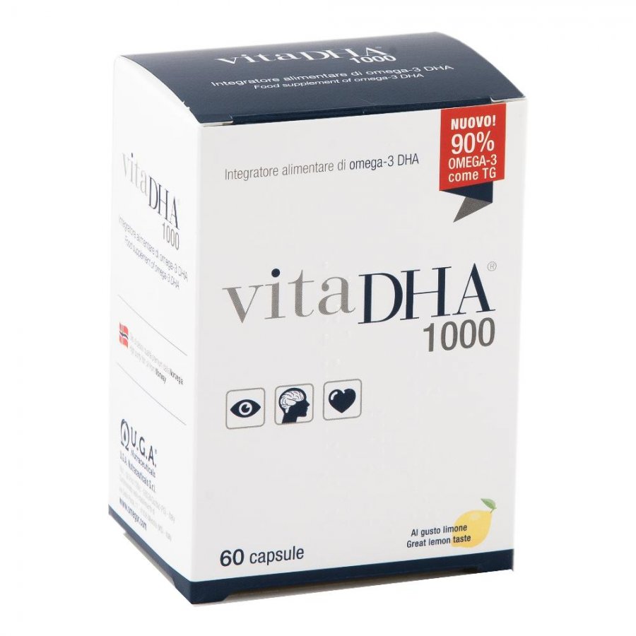 VitaDHA 1000 - Integratore di Omega-3 DHA ad Alta Concentrazione - 60 Capsule - Supporto per la Salute Cerebrale e Visiva
