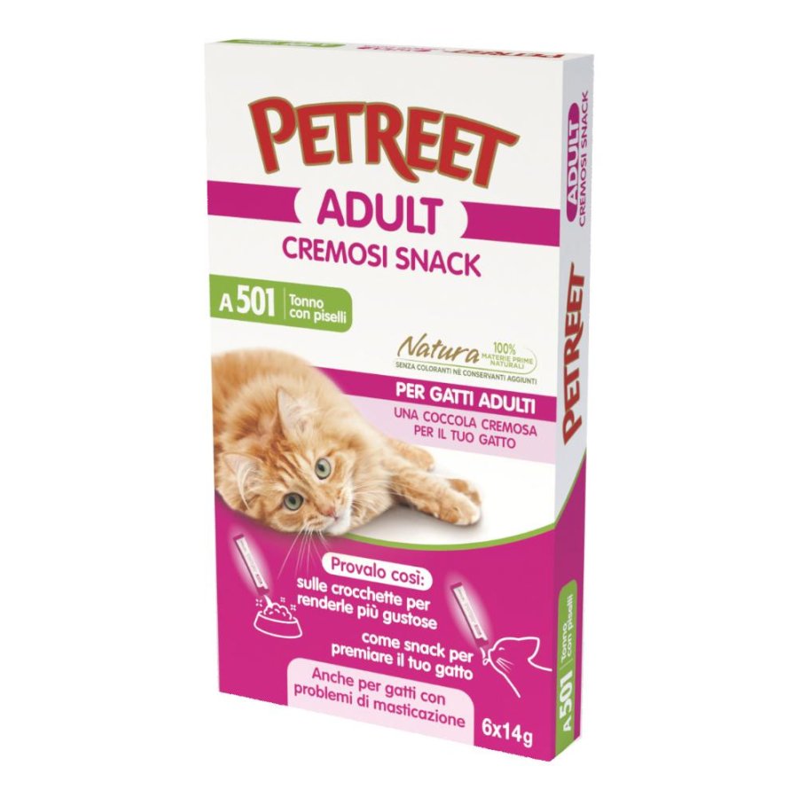 PETREET GATTO ADULT A501 CREMOSI SNACK TONNO PISELLI 14G
