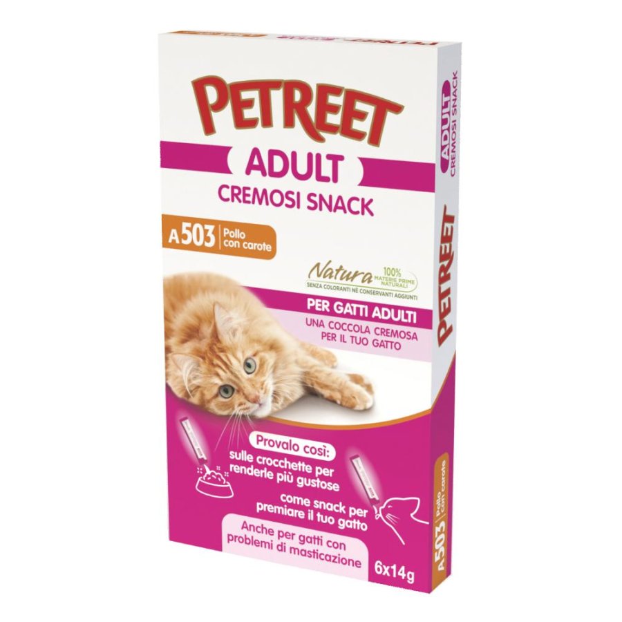 PETREET GATTO ADULT A503 CREMOSI SNACK POLLO CAROTE 14GR