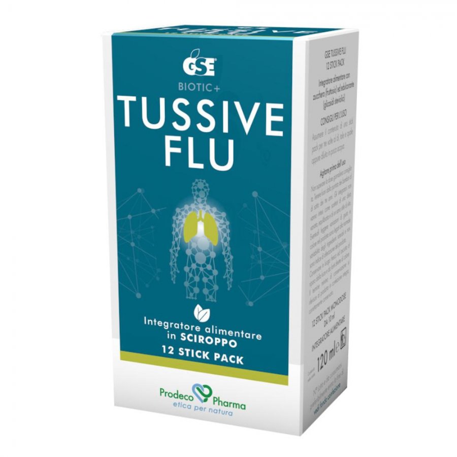 GSE Tassive Flu 12 Stick Pack - Sciroppo Integratore con Estratto di Semi di Pompelmo e Erbe Naturali