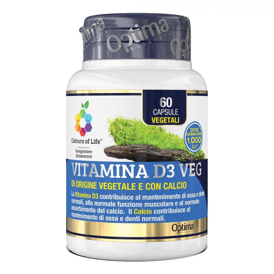 Colours of Life - Vitamina D3 Veg 60 Capsule - Integratore per Ossa, Denti e Funzione Muscolare