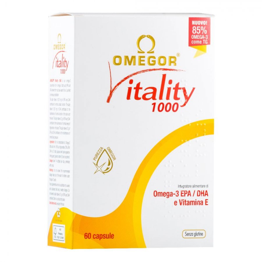 Omegor Vitality 1000 - Integratore di Omega-3 ad Alta Concentrazione - 60 Capsule - Supporto per l'Energia e la Salute Cardiovascolare