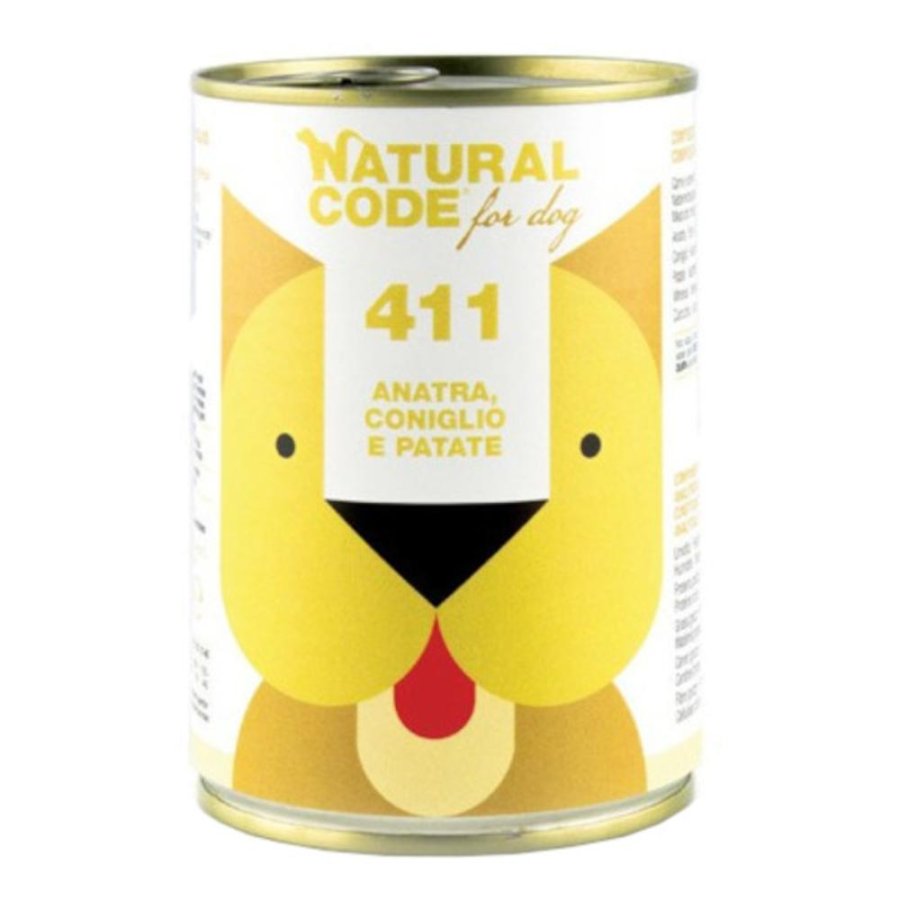 NATURAL CODE CANE 411 ANATRA CONIGLIO PATATE 400GR (lattina)