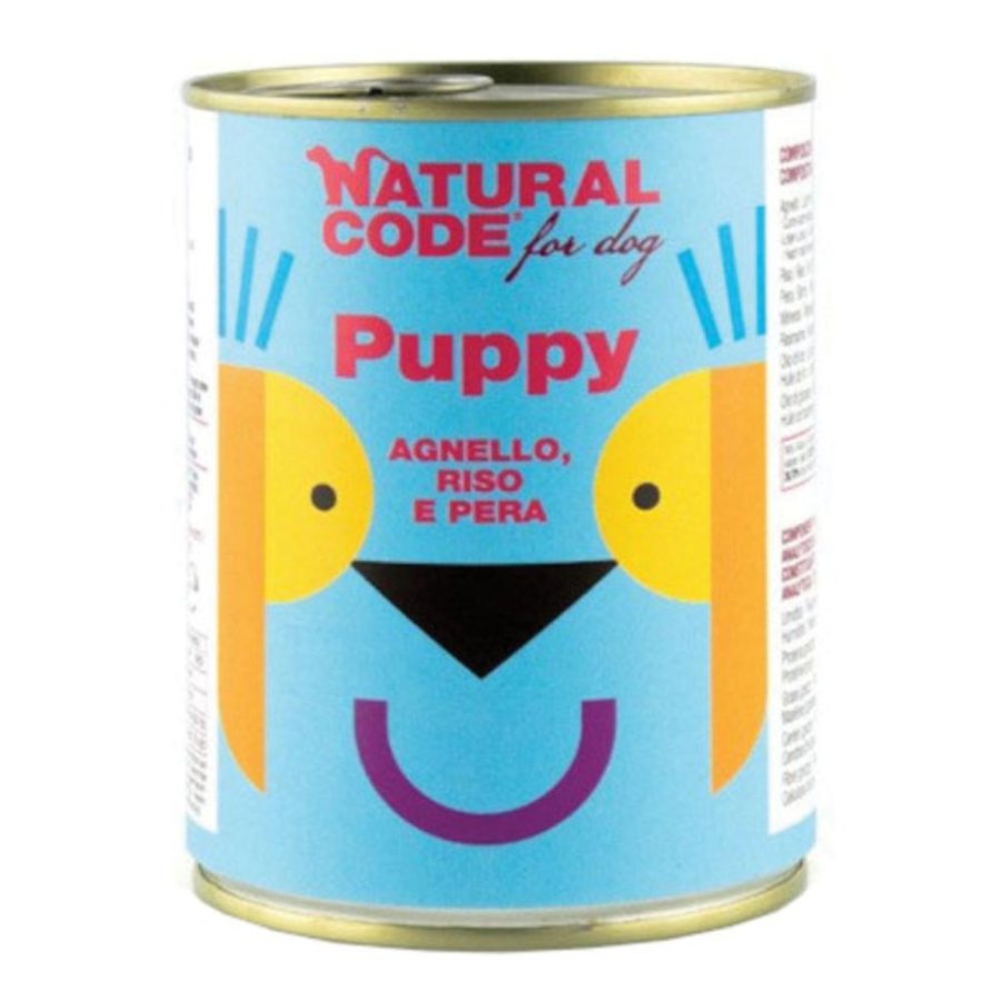 NATURAL CODE CANE PUPPY 02 AGNELLO RISO PERA 400GR (lattina)
