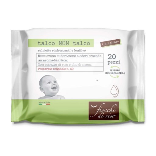 Fiocchi Di Riso Salviette Talco Non Talco 20 Pezzi - Salviette Biodegradabili per la Rimozione Naturale di Odori e Sudorazione
