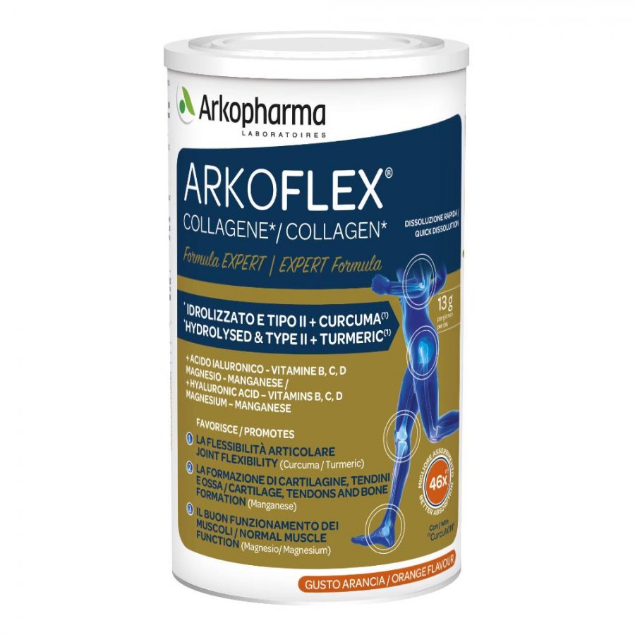 Arkoflex Collagene Expert Gusto Arancia 390g - Integratore Alimentare di Collagene con Vitamine e Minerali