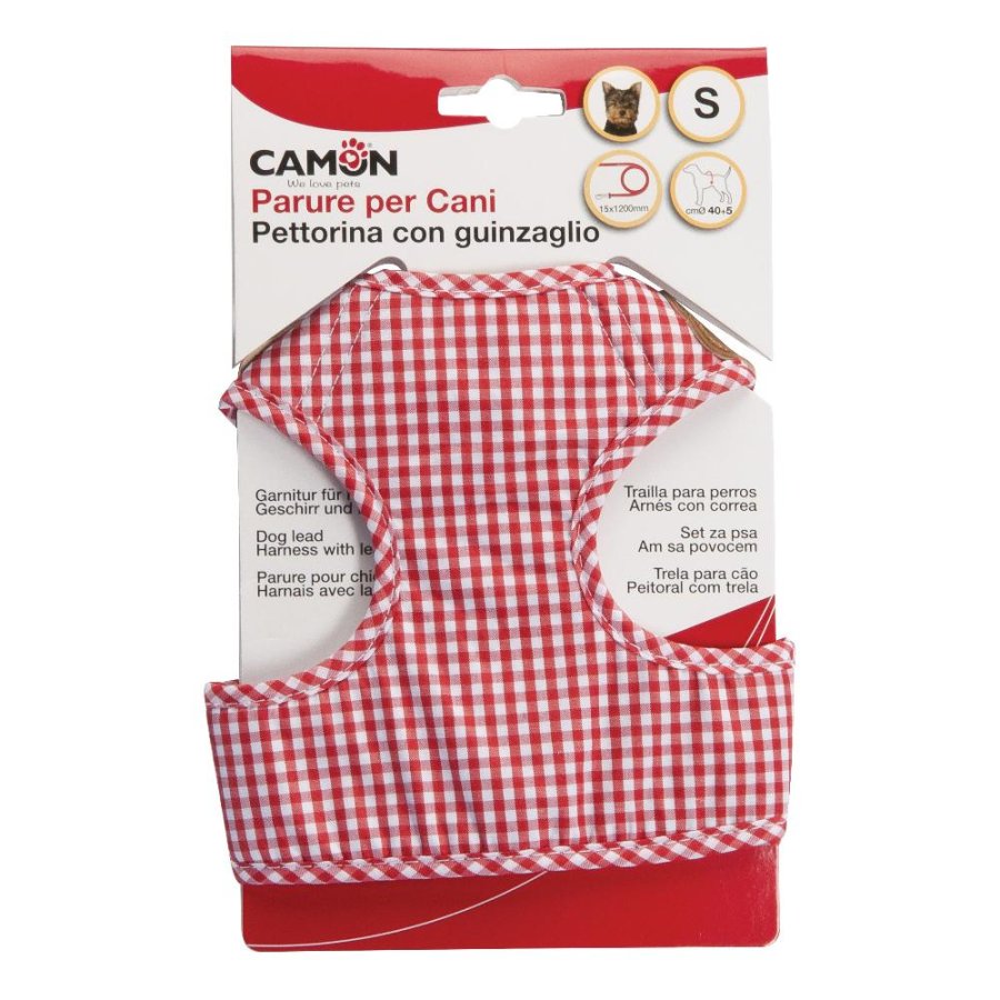 CAMON PARURE PETTORINA GUINZAGLIO QUADRI ROSSI (XS) CAD.