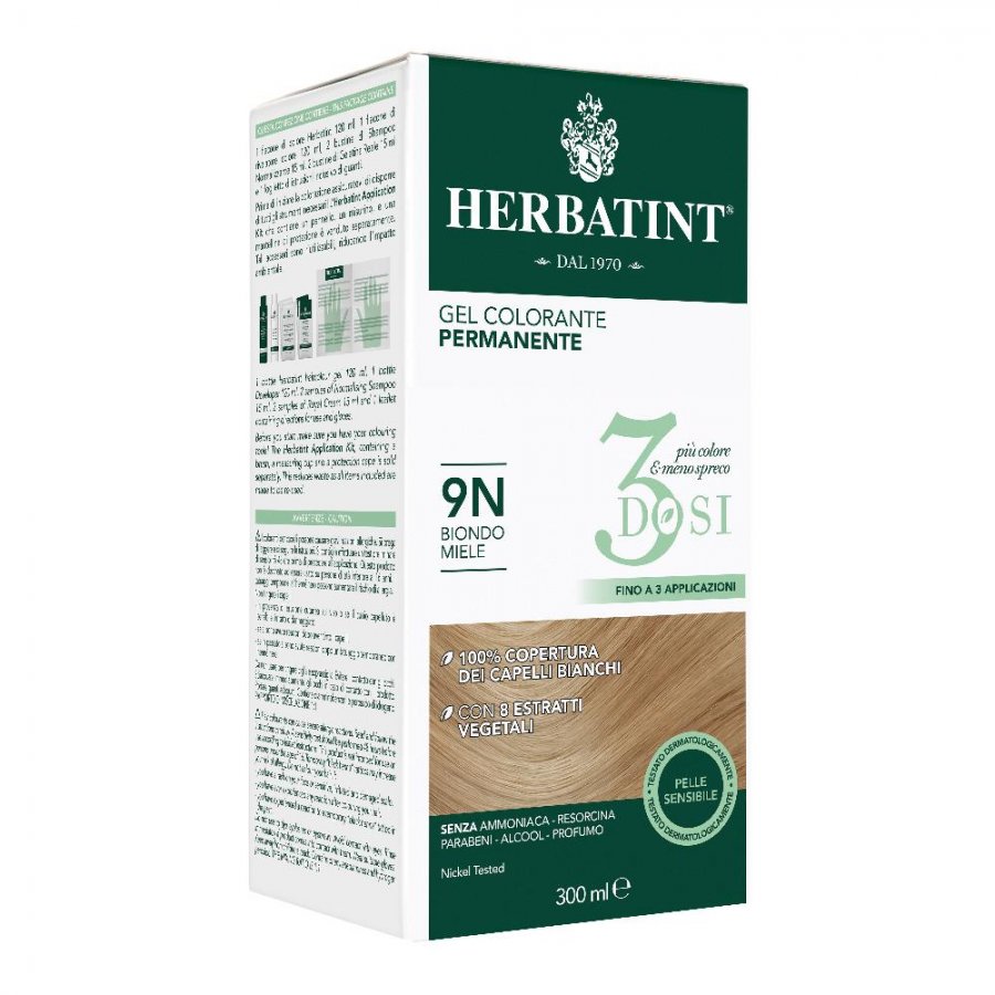 Herbatint 9N Biondo Miele - Tintura Capelli Gel Permanente 300 ml - Luminosità Naturale e Armonia Cromatica