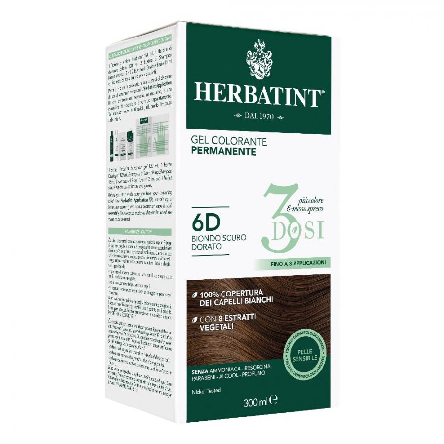 Herbatint - Tintura Per Capelli Gel Permanente 6D Biondo Scuro Dorato 300 ml (3 dosi)