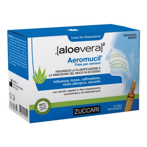 Zuccari, Aloevera2 Aeromucil Fiale per Aerosol, 10 Fiale