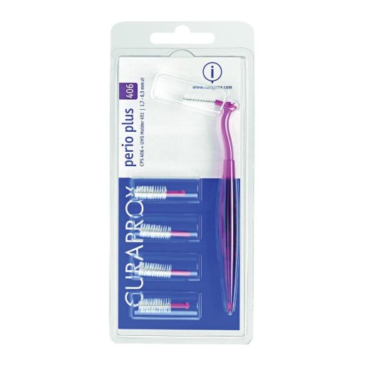 Curaprox CPS 406 Perio Plus Scovolino Interdentale, 5 Pezzi + Supporto, Pulizia Spazi Ampi, Igiene Orale
