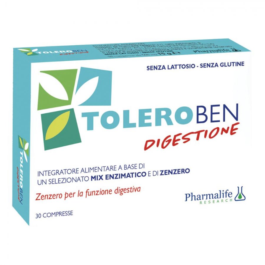 Toleroben Digestione 30 Compresse - Integratore Alimentare con Mix Enzimatico e Zenzero