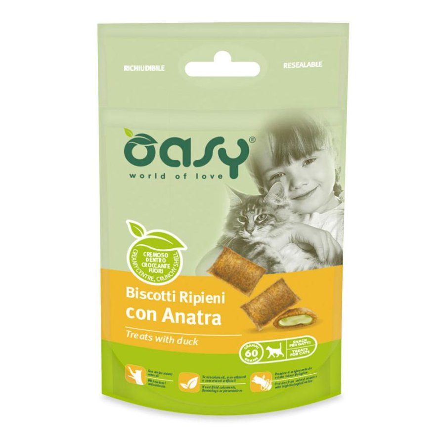 OASY GATTO SNACK BISCOTTI RIPIENI ANATRA 60GR