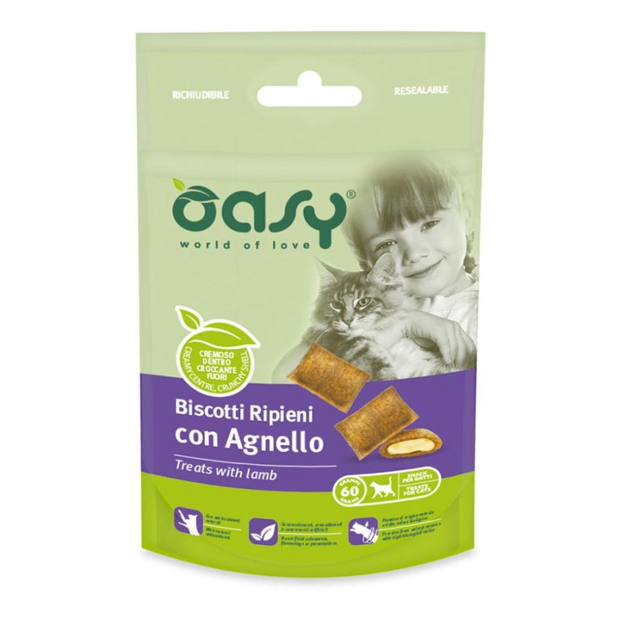 OASY GATTO SNACK BISCOTTI RIPIENI AGNELLO 60GR