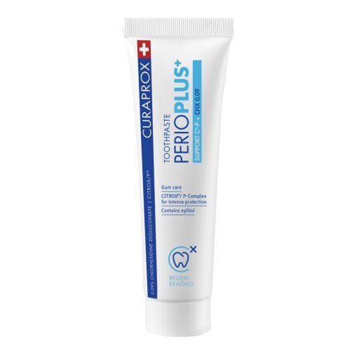 Curaprox Perioplus+ Support Dentifricio Antiplacca CHX 0,09%, 75ml, Protezione Placca, Gengive Sane, Prevenzione Gengiviti