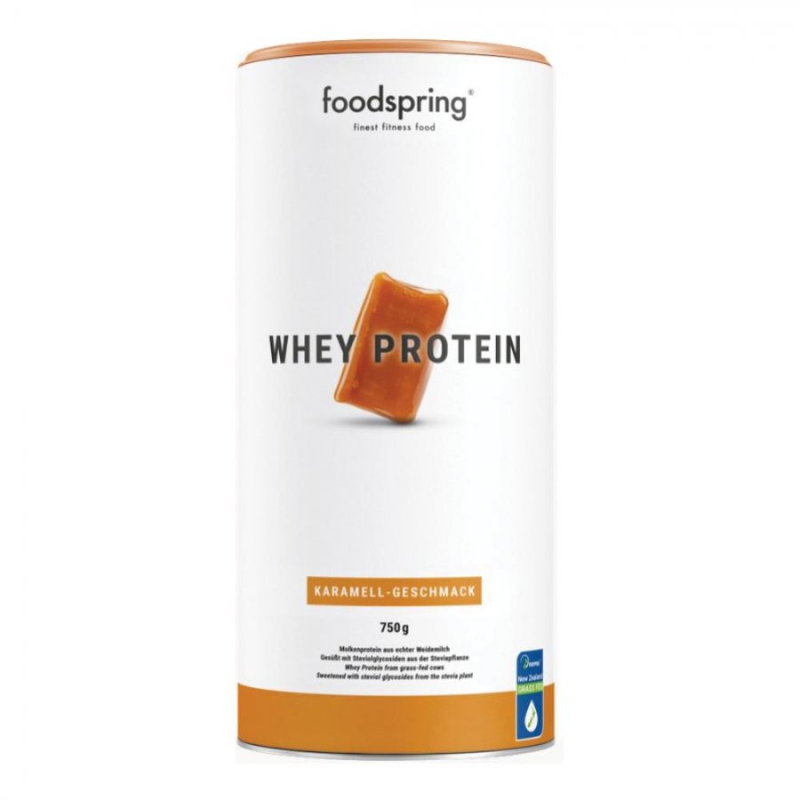 Foodspring Whey Protein 750g Gusto Caramello - Proteine del Siero di Latte per lo Sviluppo Muscolare