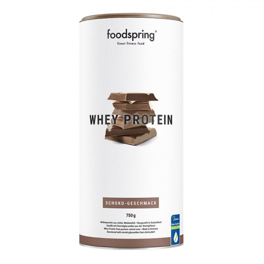 Foodspring Whey Protein 750g Gusto Cioccolato - Integratore Proteico per lo Sviluppo Muscolare