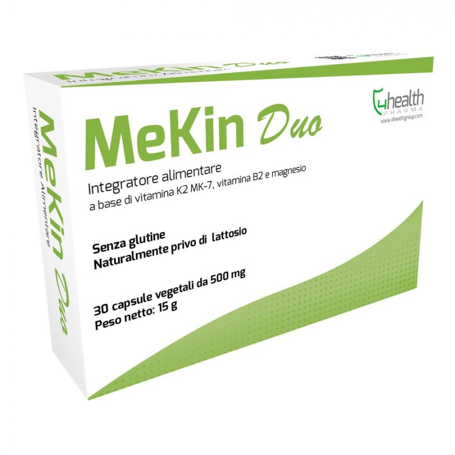 Mekin Duo Integratore - 30 Capsule Vegetali - Vitamina K2 MK-7, Vitamina B2, Magnesio