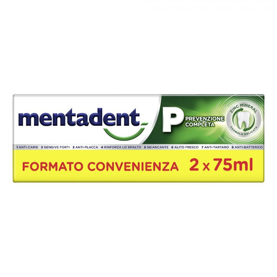 Mentadent P Dentifricio Bitubo 2x75ml - Formula per la Prevenzione Completa